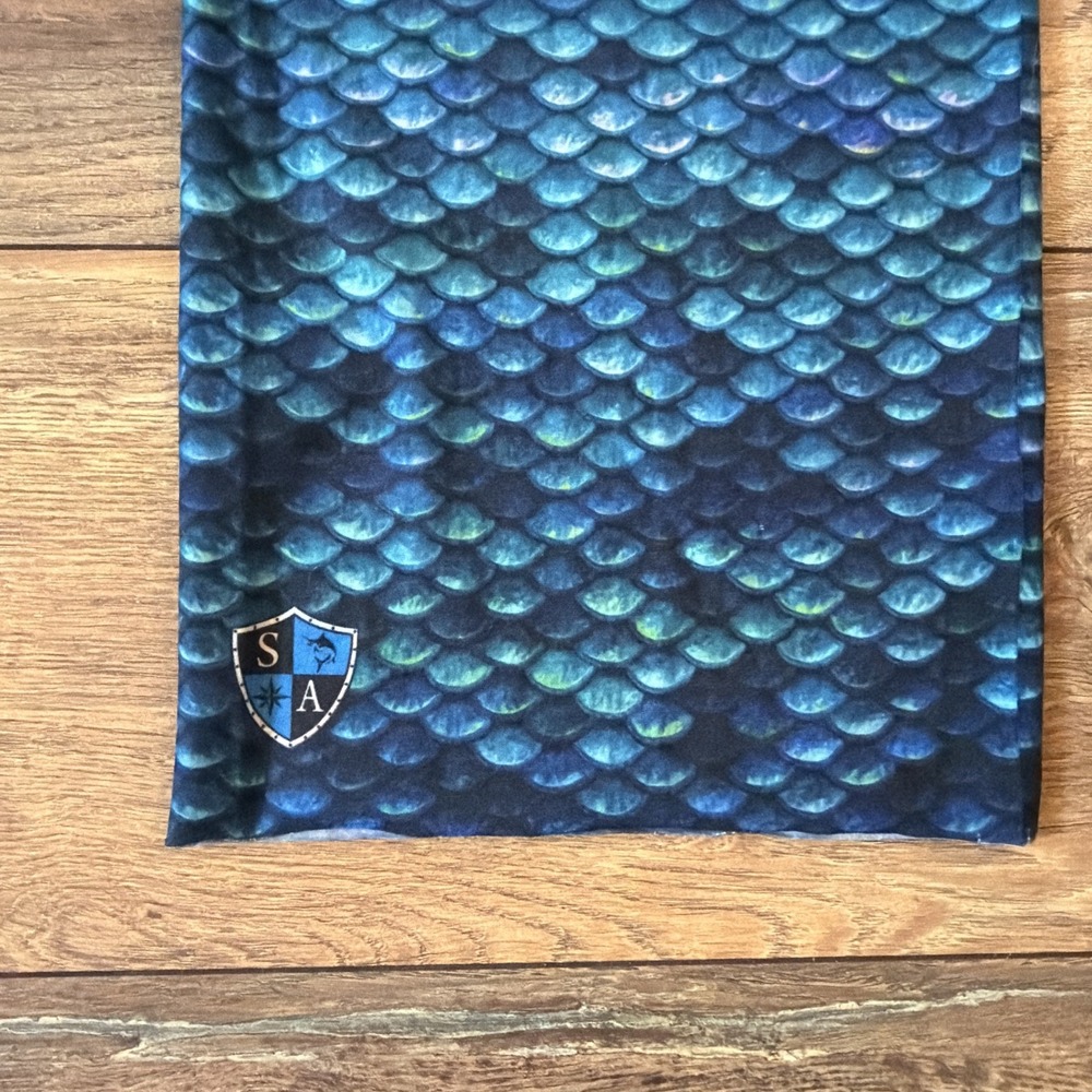 New SA Company Blue Mermaid Fish Scale Neck Gaiter Face Shield Scarf Fishing - Picture 2 of 4